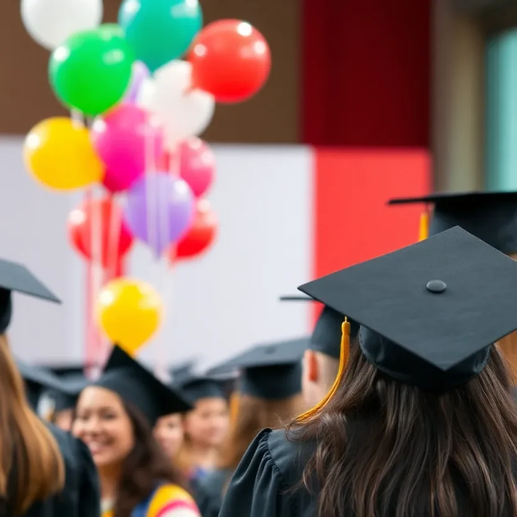 Graduates celebrating at Lander University graduation ceremony