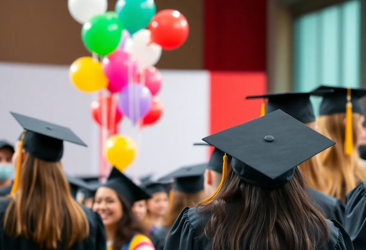 Graduates celebrating at Lander University graduation ceremony