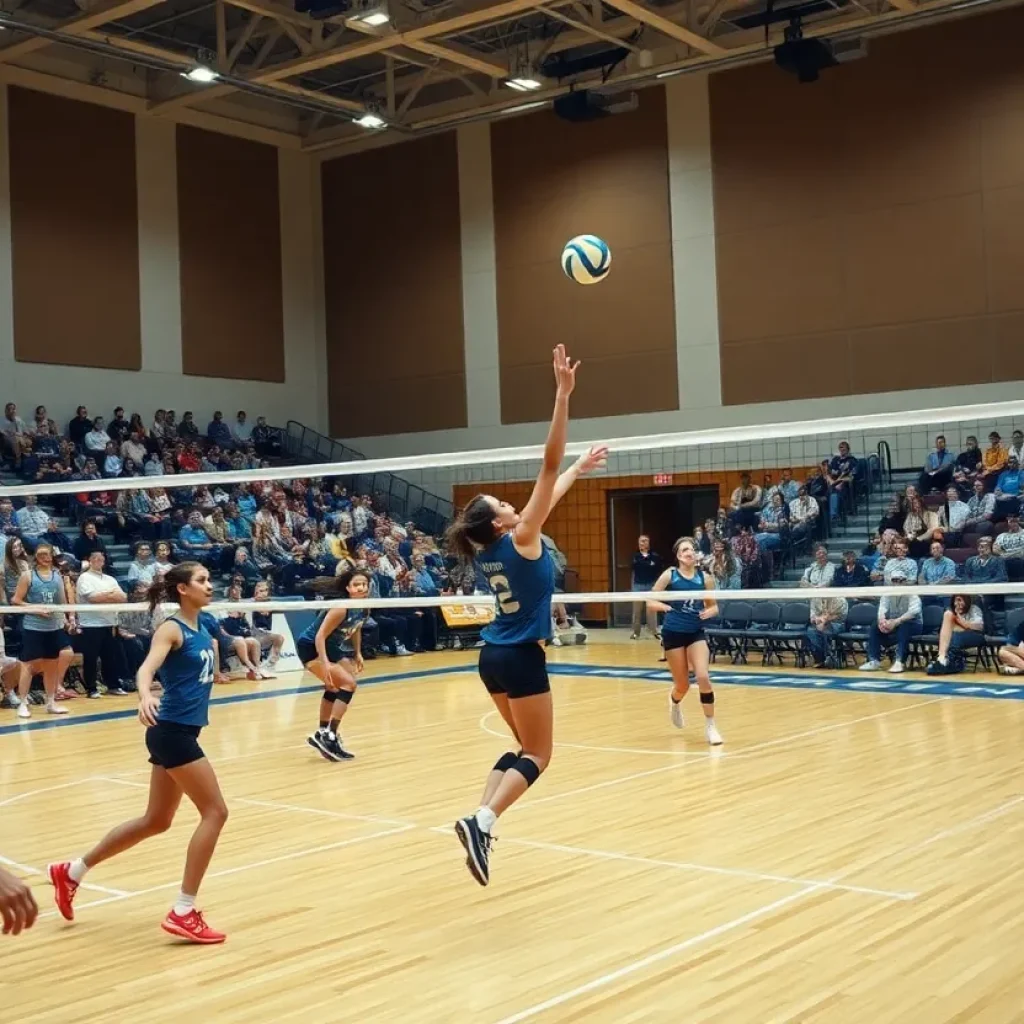 Lander University women's volleyball team playing against Augusta University at Finis Horne Arena.