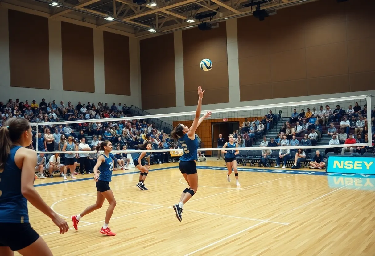 Lander University women's volleyball team playing against Augusta University at Finis Horne Arena.