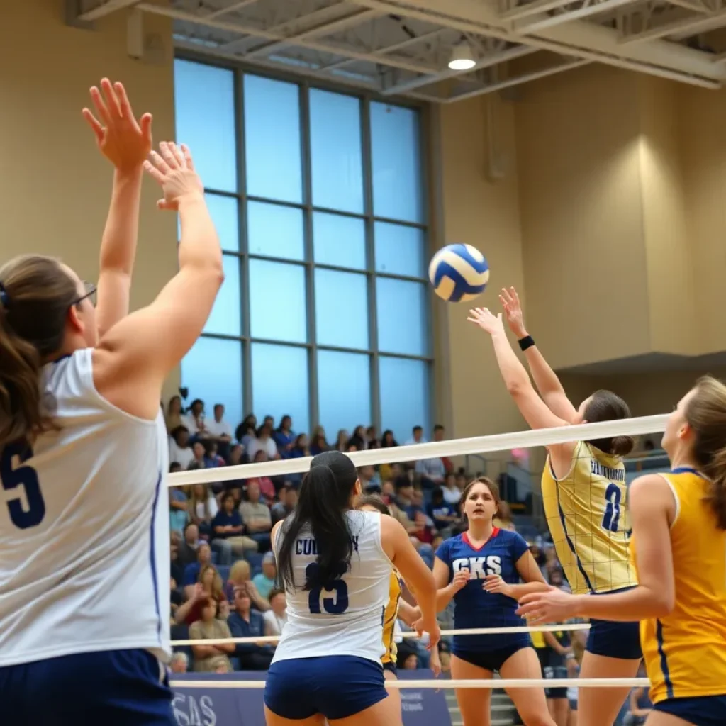 Lander University volleyball team in action during a match