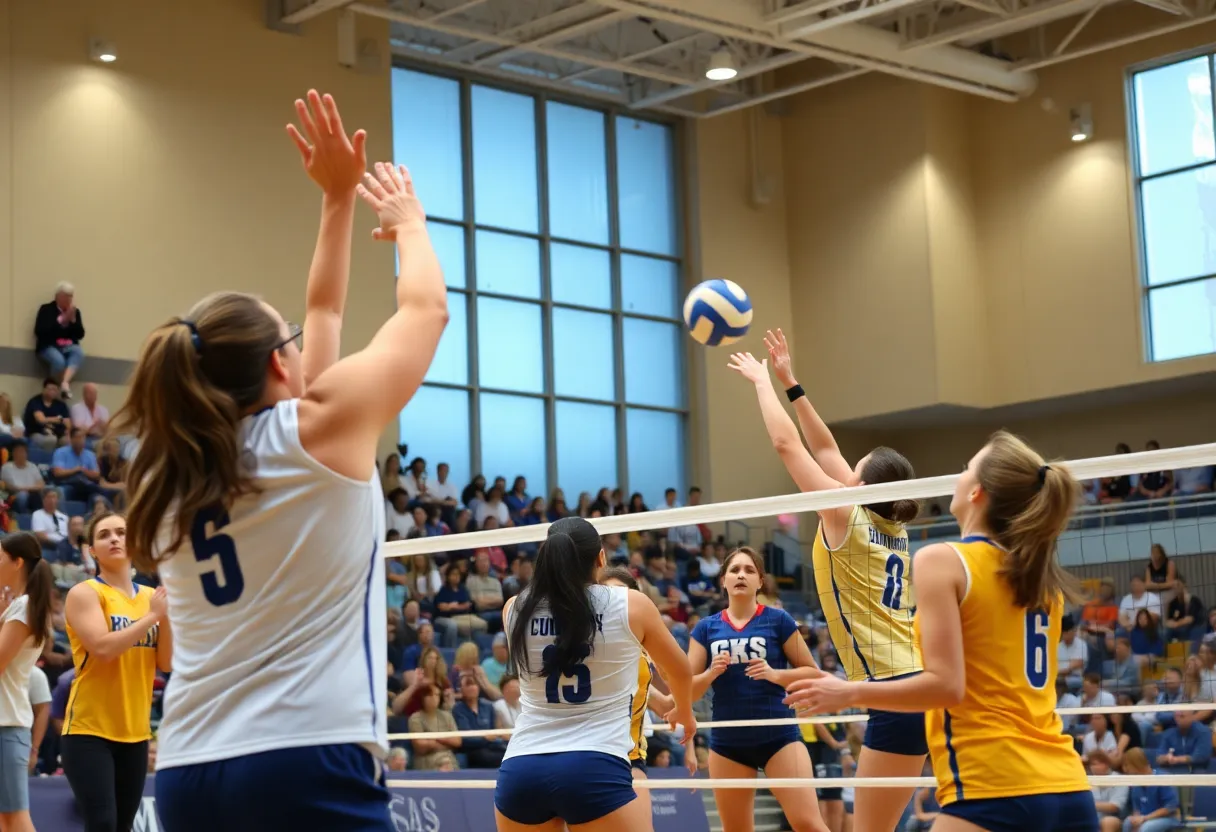 Lander University volleyball team in action during a match