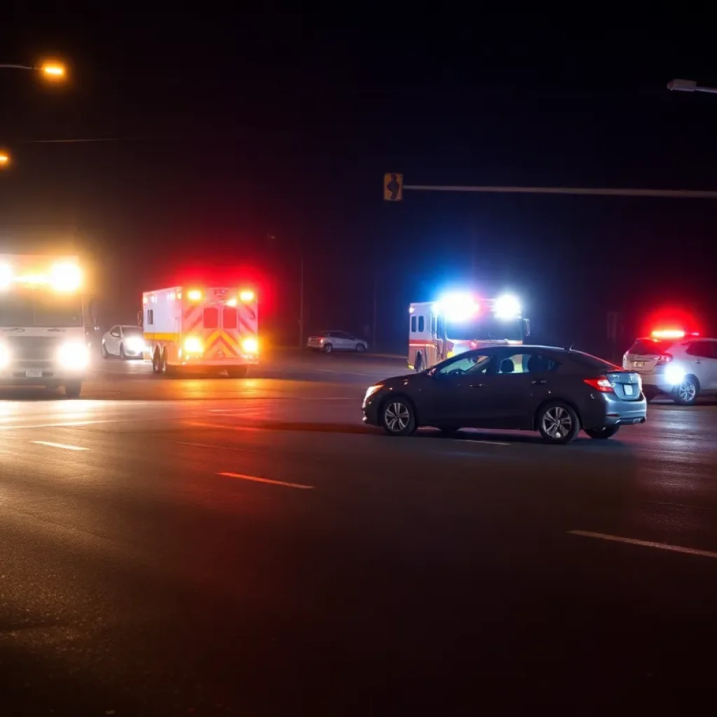 Emergency response vehicles at a car accident scene in Little River