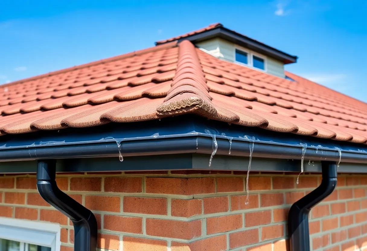 A picturesque view of a pitched roof and flat roof illustrating effective rainwater drainage systems.