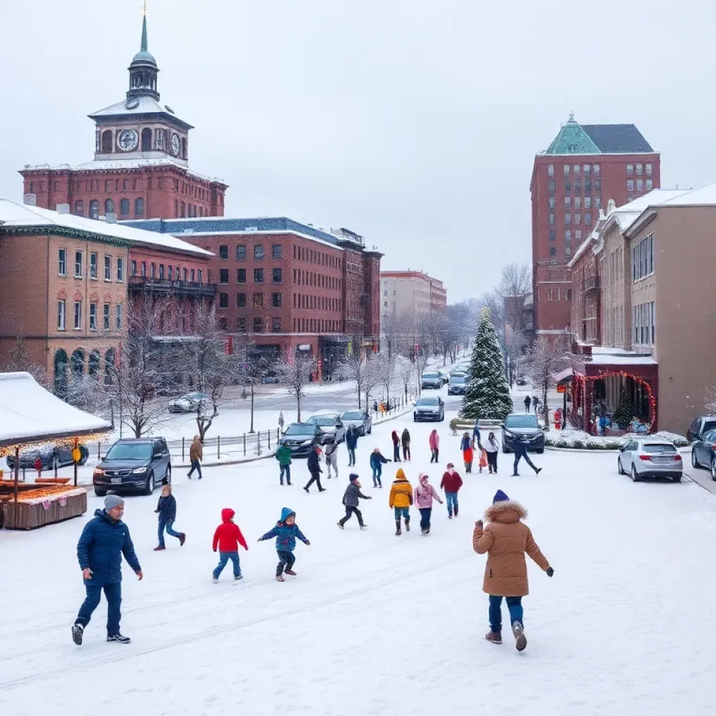 Children playing in snow in a southern U.S. city during a winter storm.