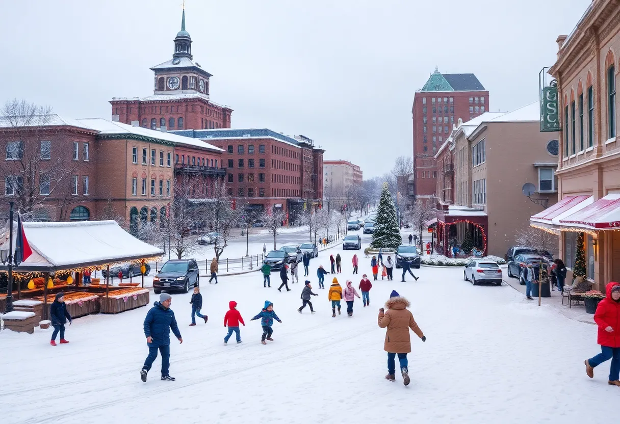 Children playing in snow in a southern U.S. city during a winter storm.