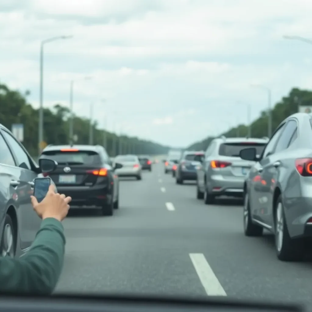 Cars on a South Carolina road using hands-free driving technology.