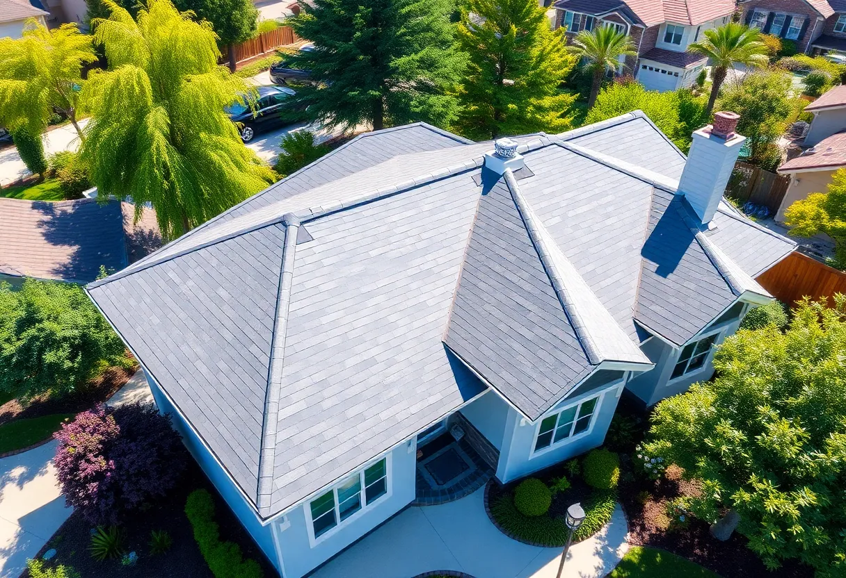 Home with upgraded roof contributing to increased value