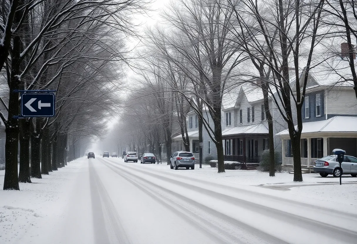 Snow-covered street in Upstate South Carolina