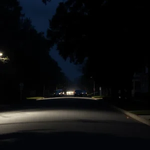 A quiet South Carolina street in springtime, evoking a somber mood.