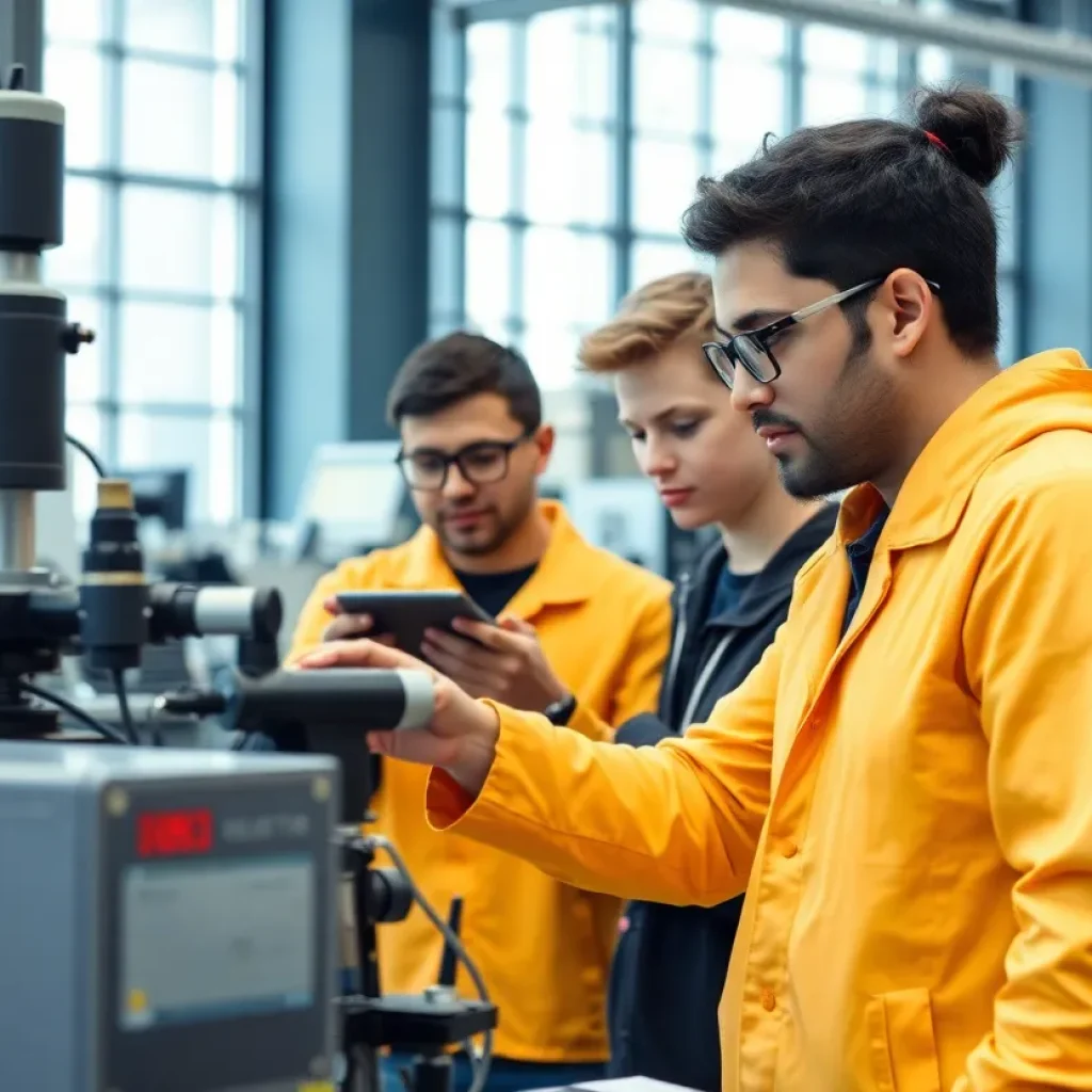 Engineering students using modern equipment at Piedmont Technical College