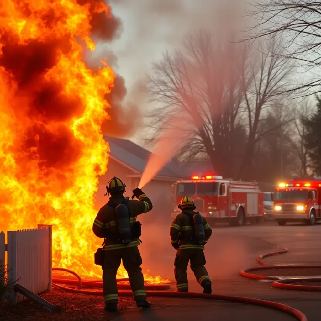 Firefighters at the scene of a blaze in Greenwood