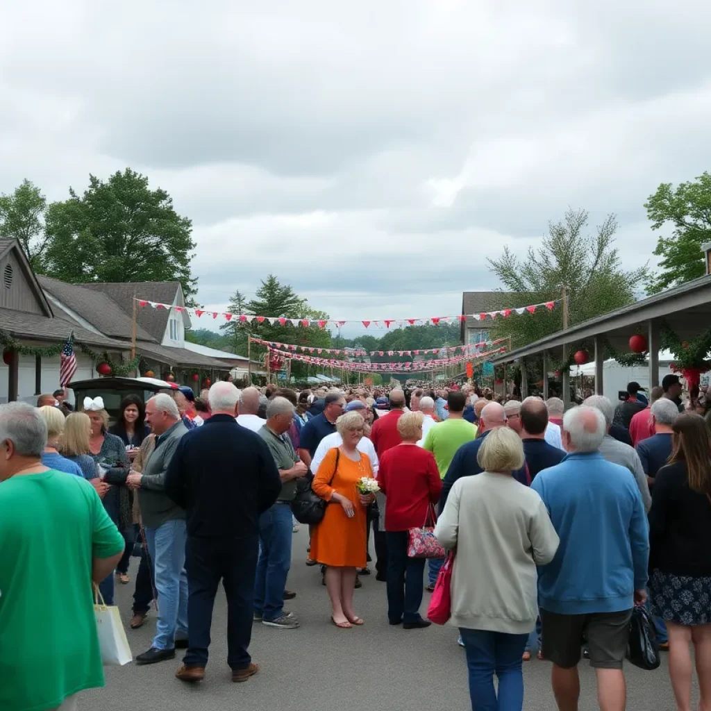 Community members celebrating during an event in Greenwood County with cloudy skies in the background.