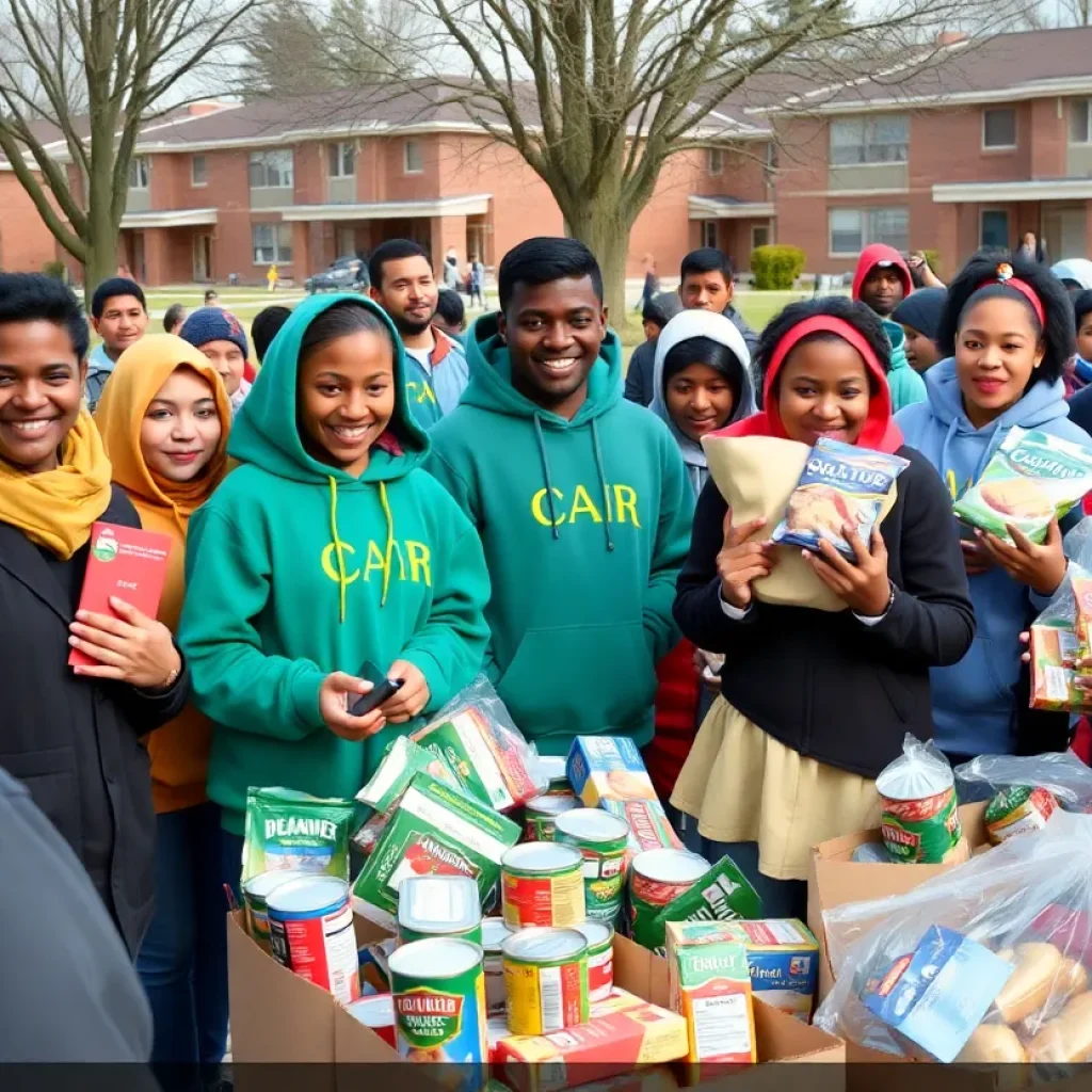 Students participating in a food drive collecting nonperishable items