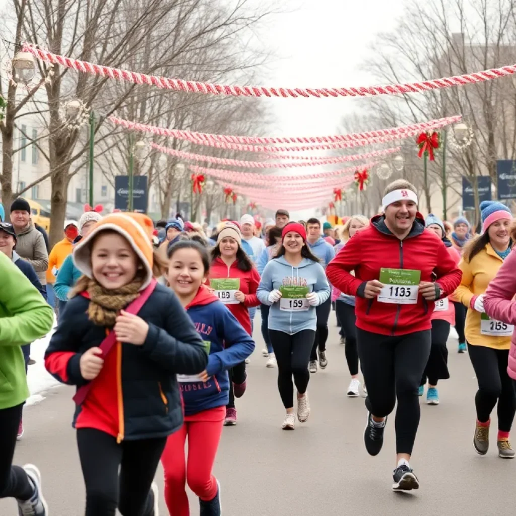 Participants at a community fun run event in Greenwood