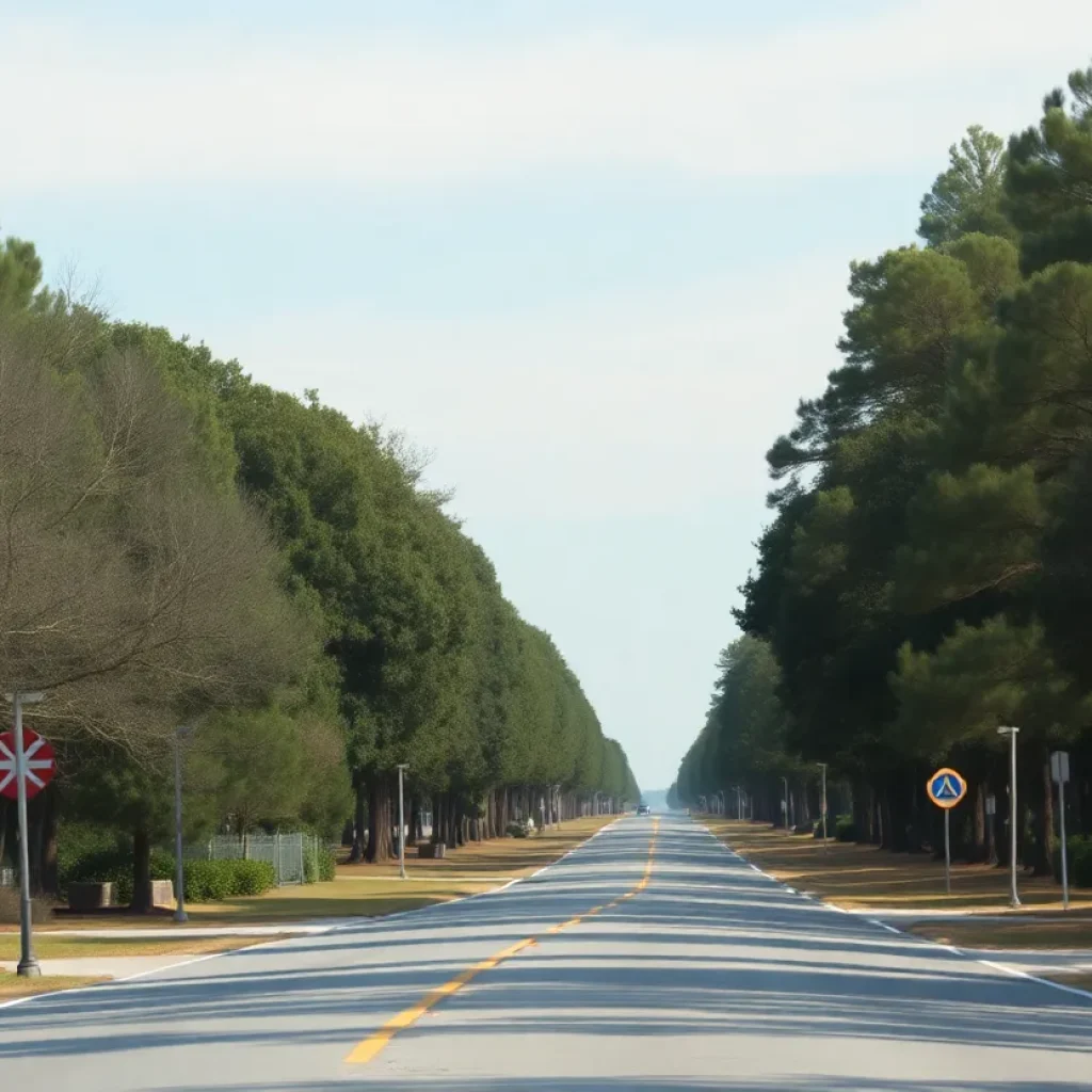 A tranquil road in Greenwood, South Carolina, symbolizing a community's reflection after a tragic pedestrian accident.