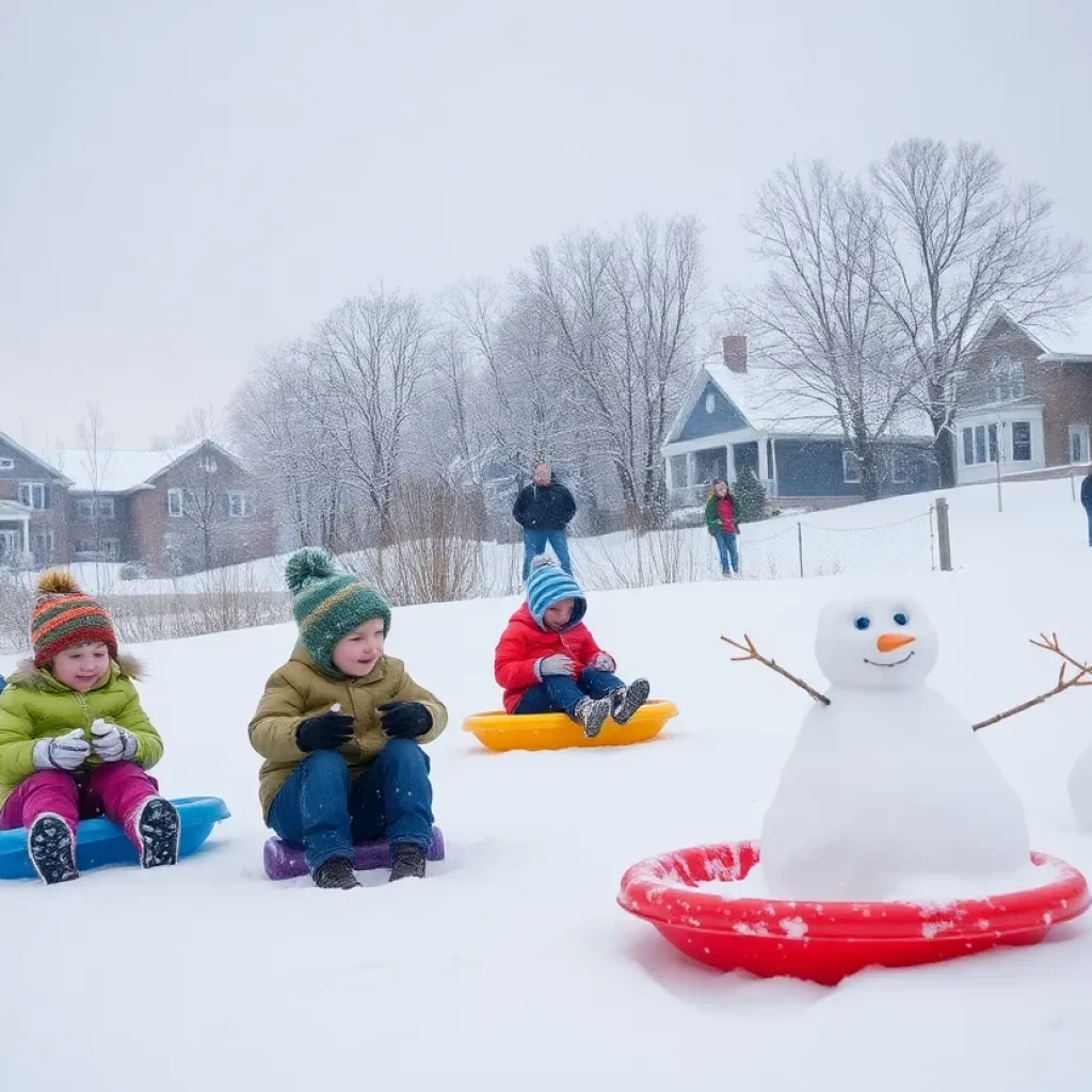 Families enjoying a snow day in Greenwood