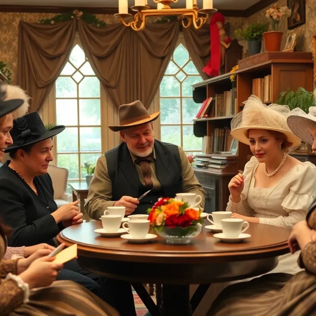 People celebrating Jane Austen's birthday in Regency-era attire