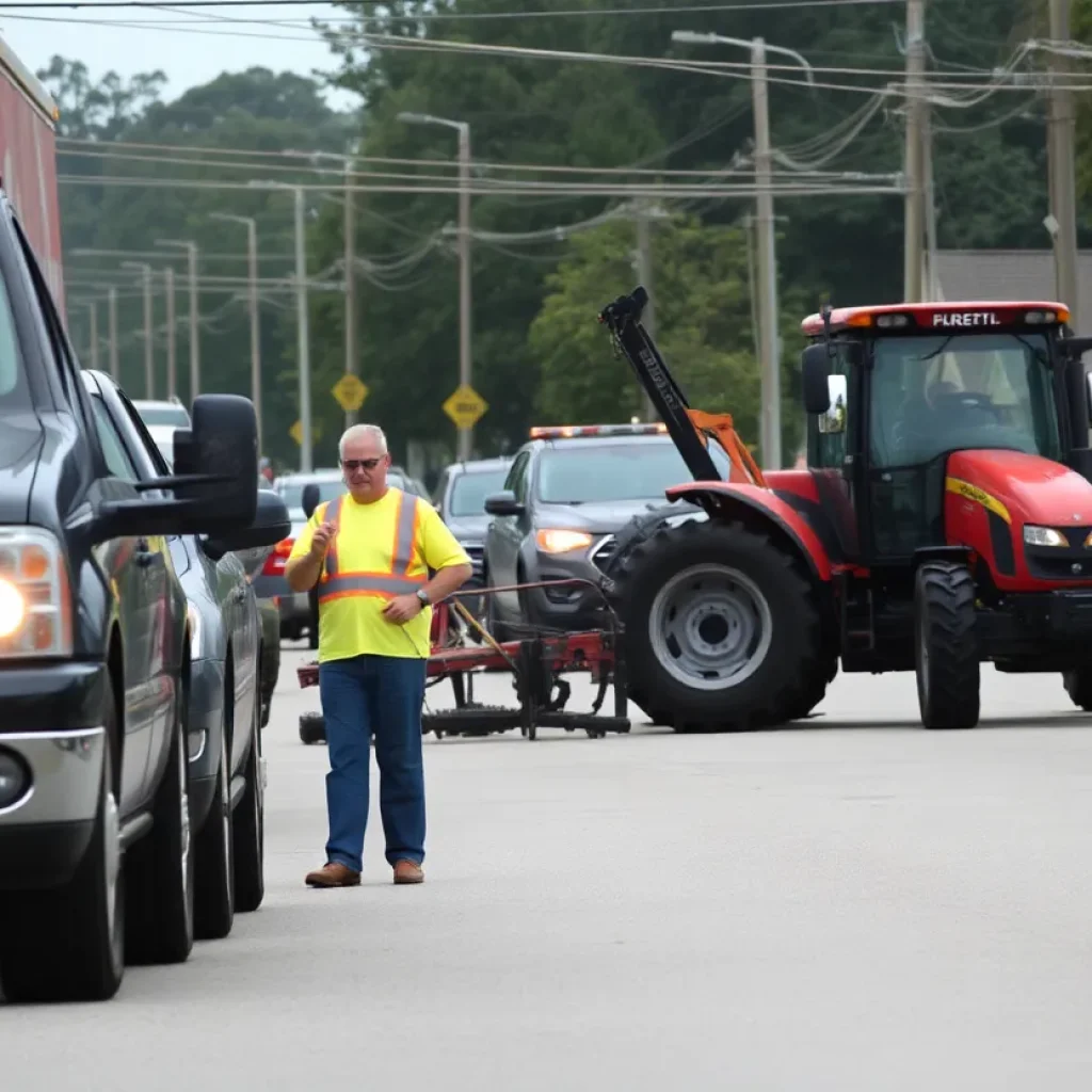 A tractor accident on Hampton Avenue causing traffic disruption in Greenwood SC.