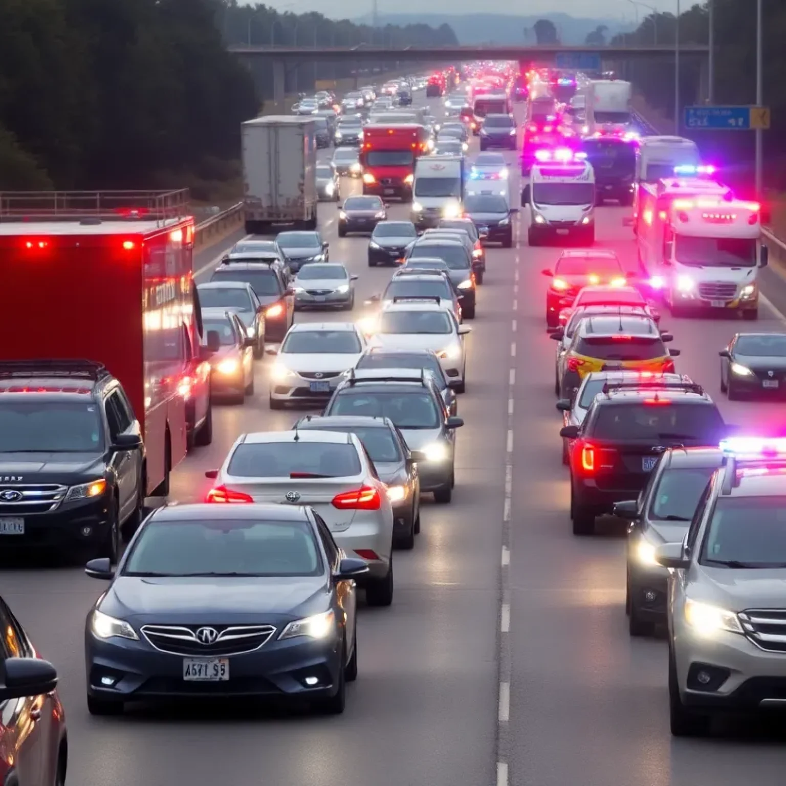 Aerial view of I-85 traffic jam in Greenville due to a bomb threat.