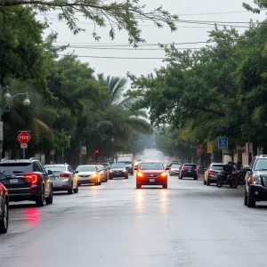 Raleigh street affected by Tropical Storm Debby with heavy rain.