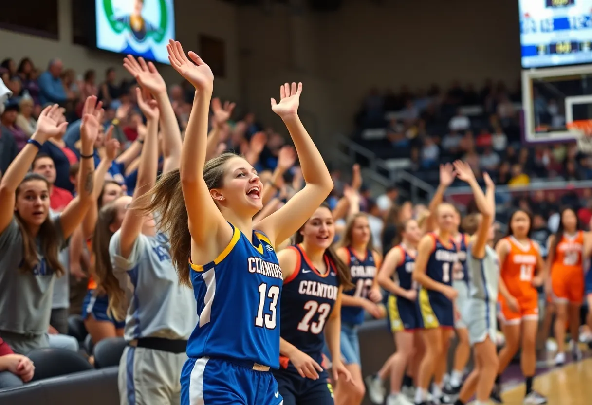 UConn women's basketball team celebrates after defeating South Carolina