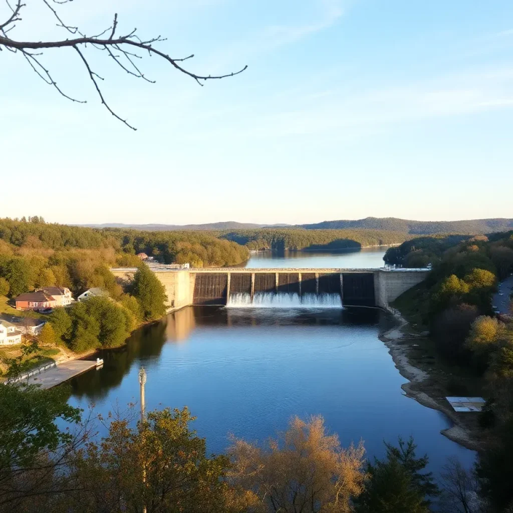 View of the Saluda River and hydroelectric dam near Ware Shoals