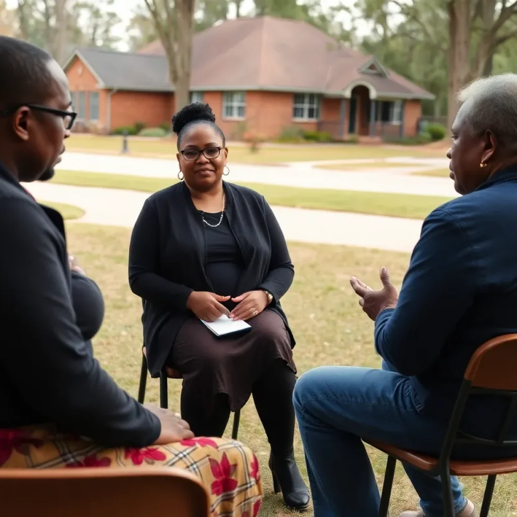 Residents discussing domestic violence at a community meeting in Greenwood, SC