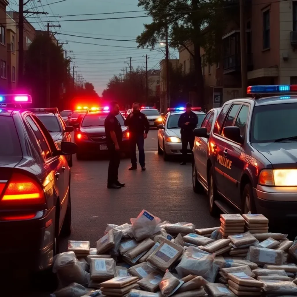 Police officers conducting a drug bust in Greenwood