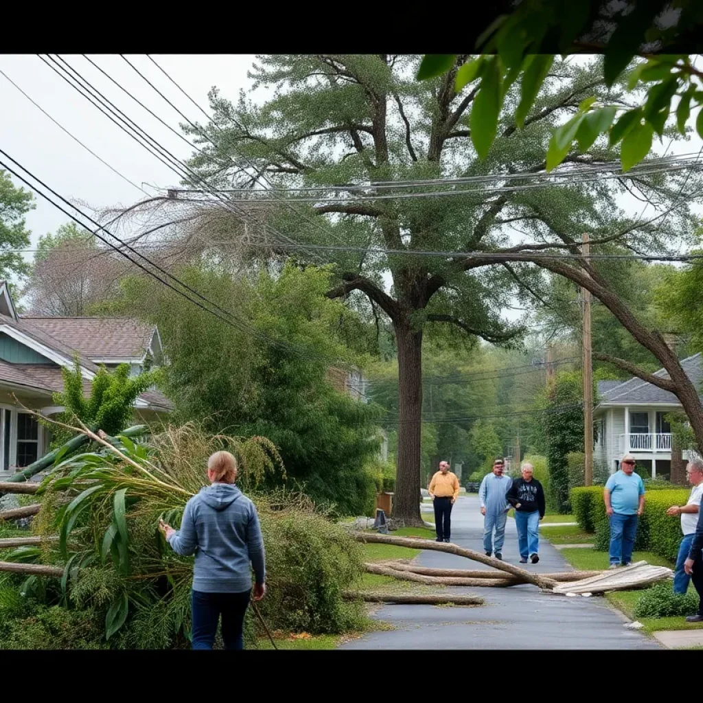 Community members working together to clean up after Hurricane Helene in Greenwood