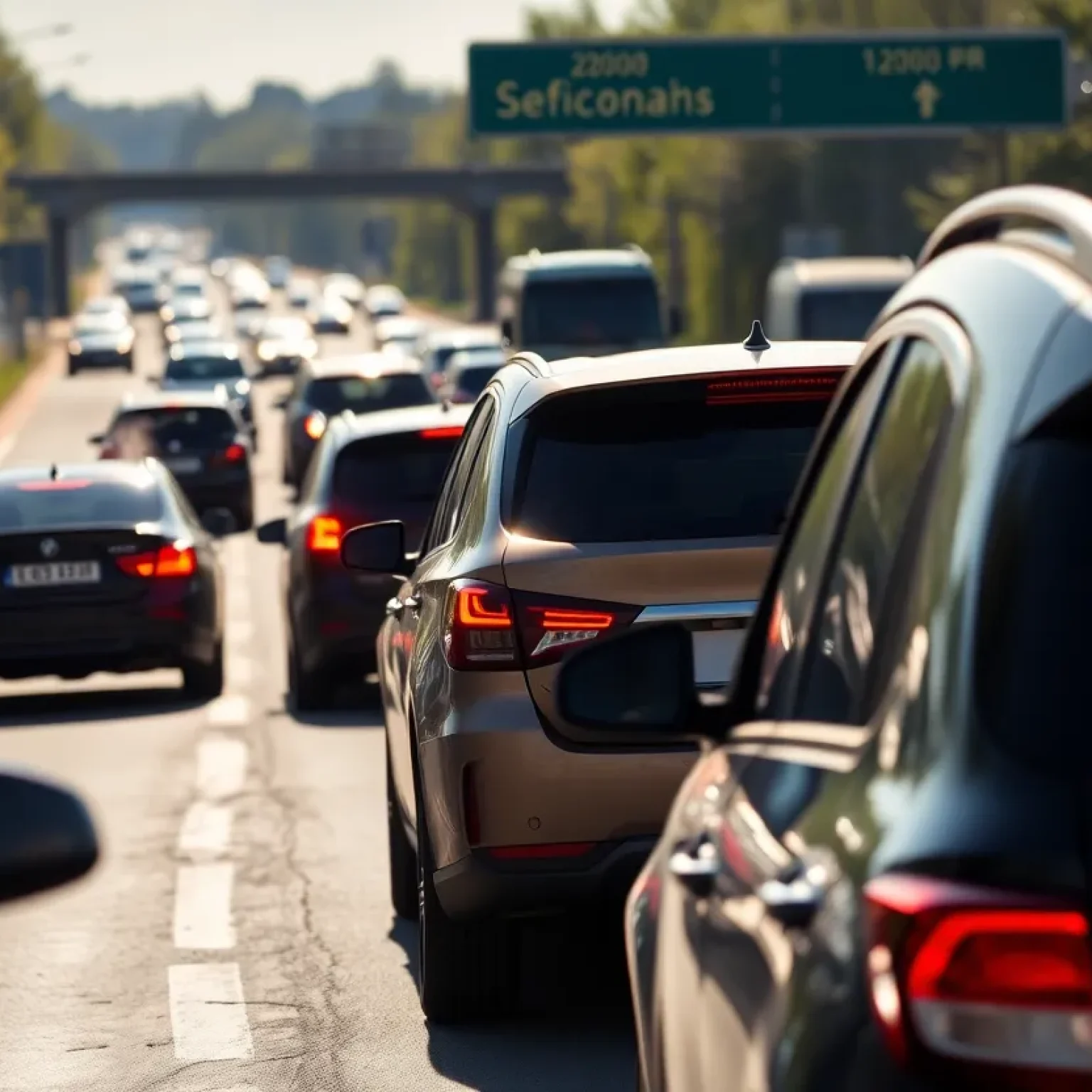 Traffic on a sunny road highlighting road safety issues