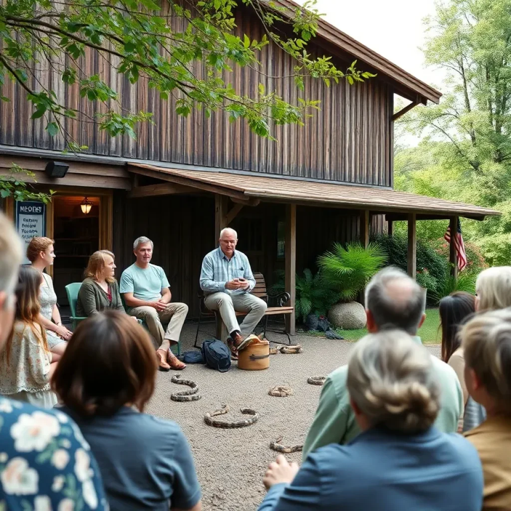 Community members attending a snake lecture in Waterloo, SC