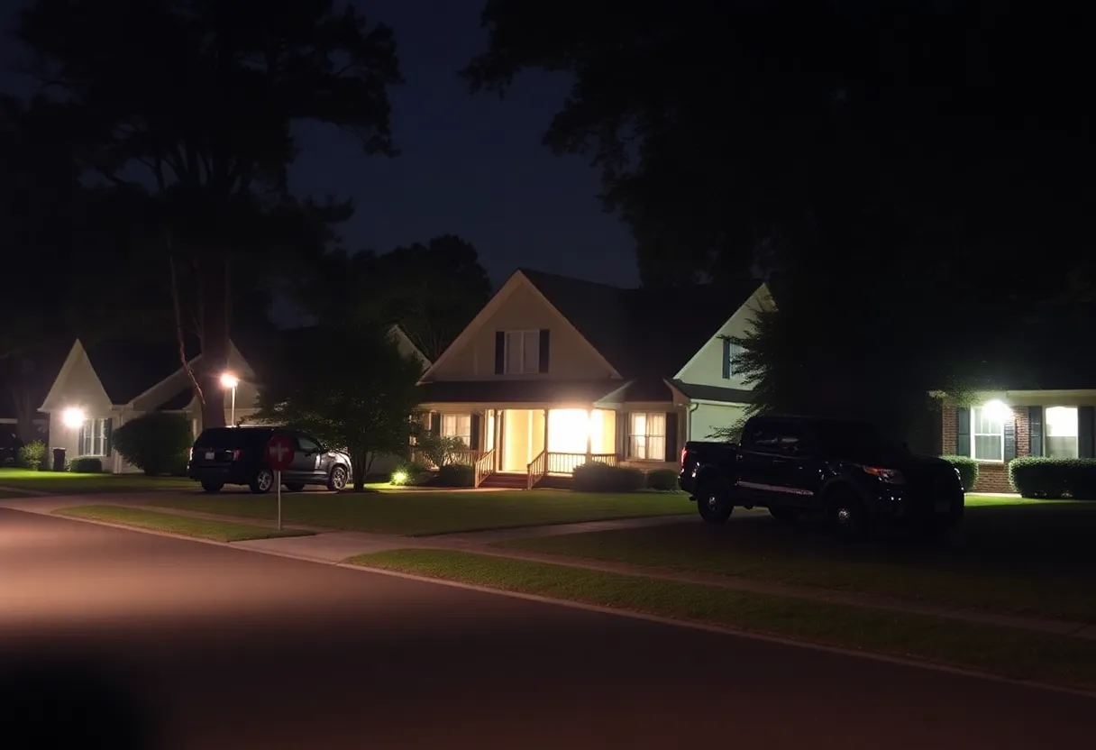 Suburban home at night with security concerns.