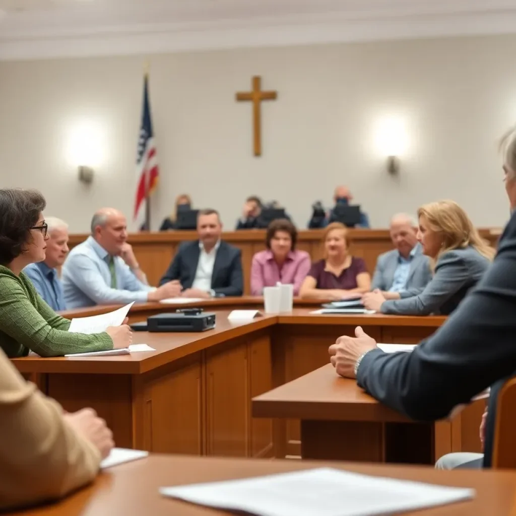 Community members participating in a town council meeting in Ninety Six.