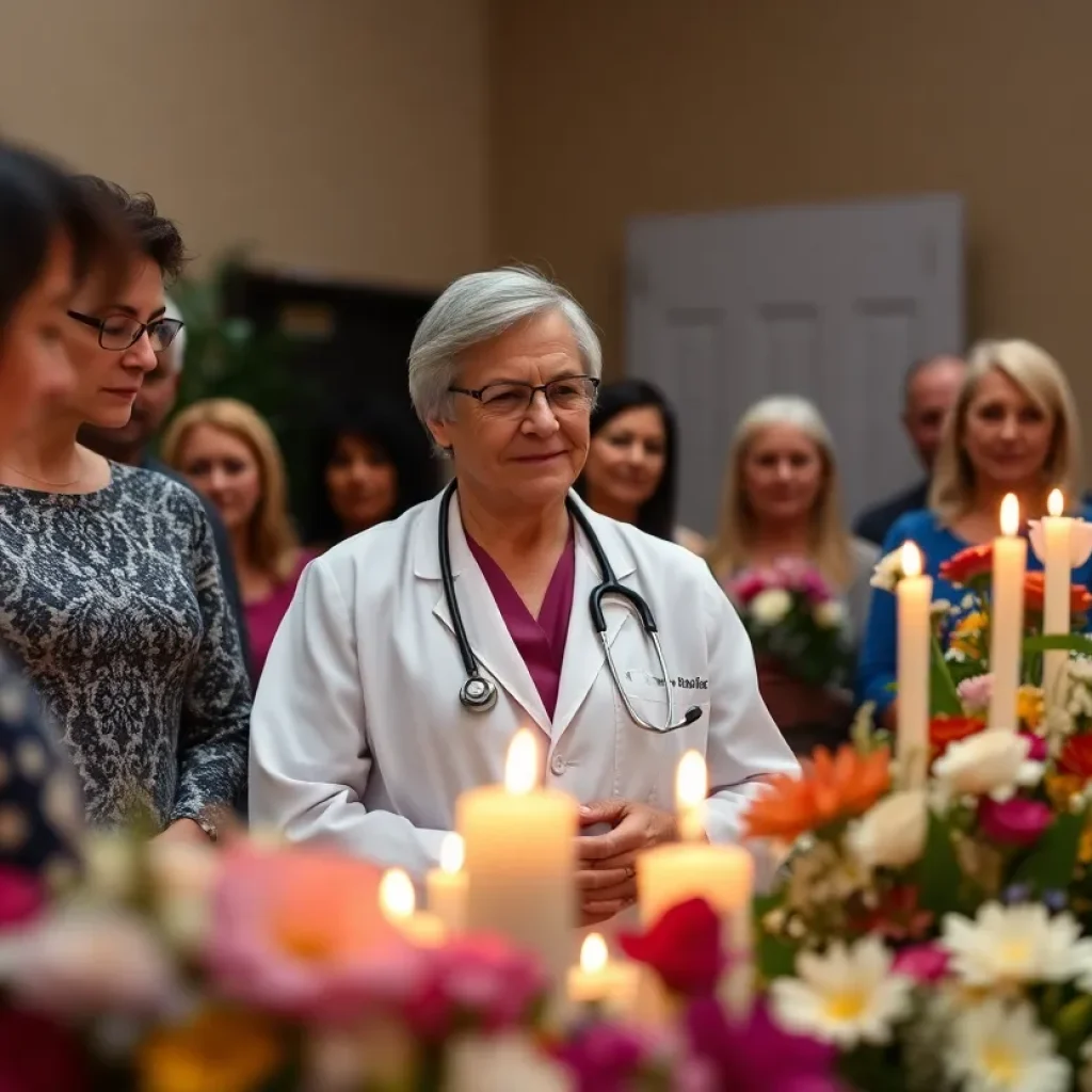 Memorial service for Dr. Richard M. Carter with flowers and candles