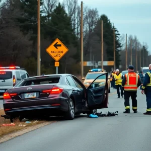 Scene of a car accident in York County with emergency responders