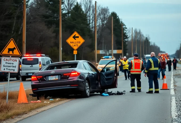 Scene of a car accident in York County with emergency responders