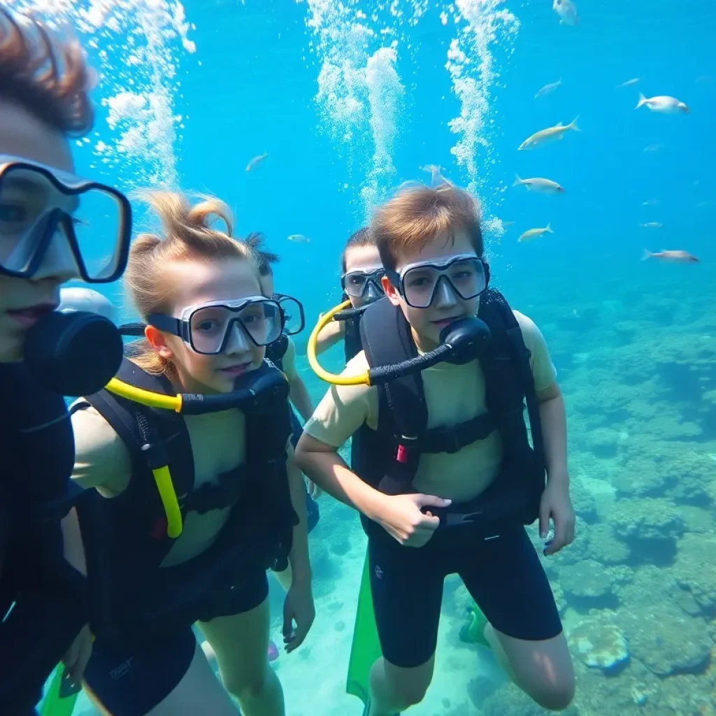 Students experiencing scuba diving gear